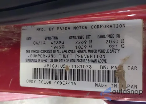 2015 Mazda 6 Sport z USA, uszkodzony, nr VIN JM1GJ1U54F1181078